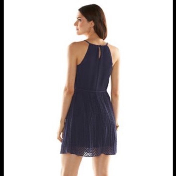 ELLE Dress Pleated Trapeze Sleeveless Lined Navy Blue Medium - Picture 3 of 4